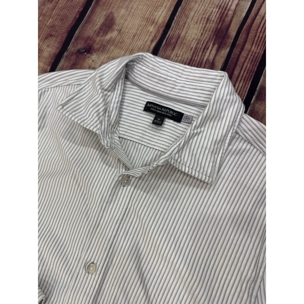 Banana Republic Performance Knit Men's White/Gray Striped Shirt M